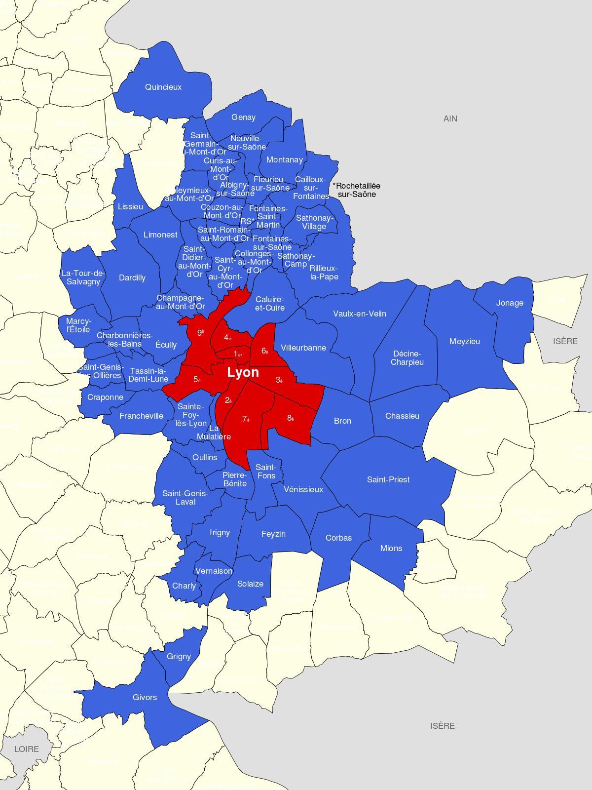 térkép Lyon külvárosában 