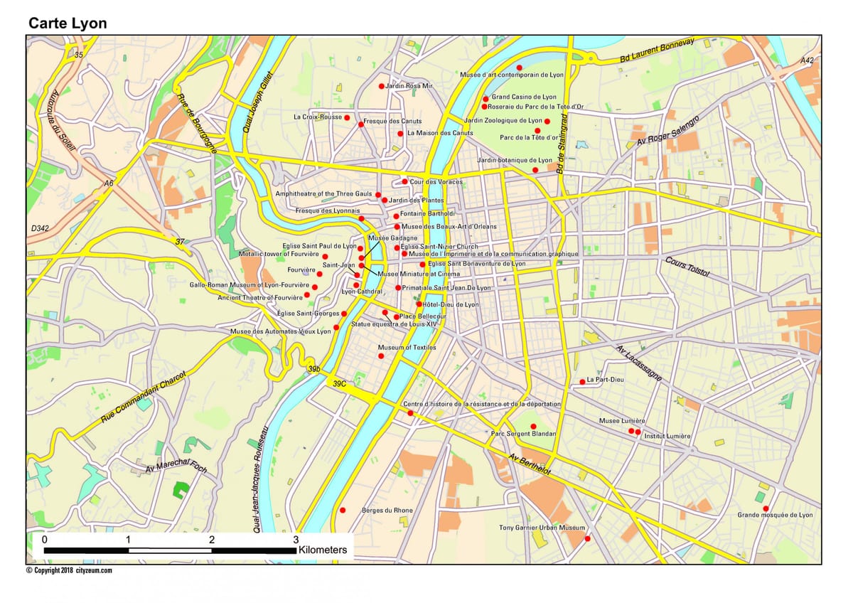 Lyon turisztikai látnivalók térkép
