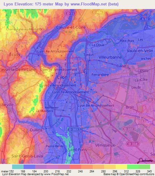 térkép topográfiai Lyon