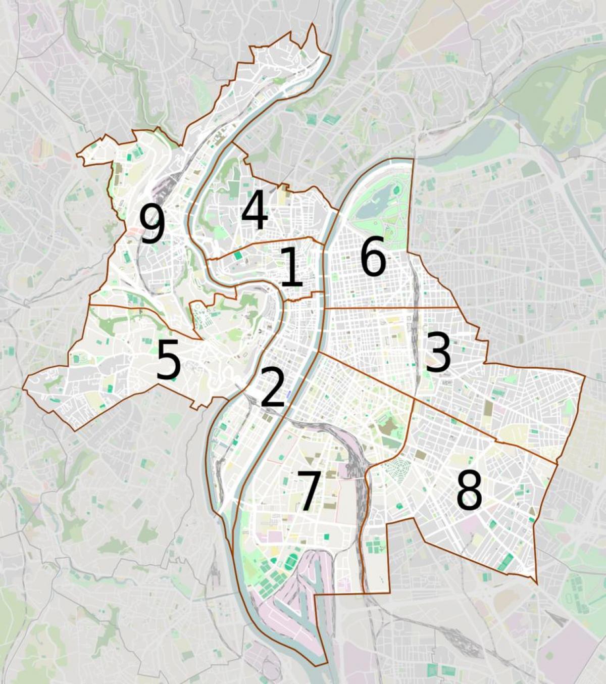 térkép Lyon arrondissements