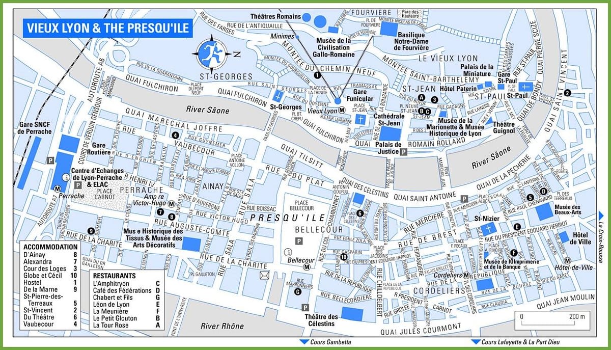 térkép óváros Lyon, franciaország